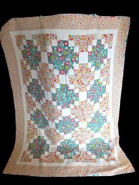 Handmade Reversable Floral Print Cotton Quilt   55" x 71"